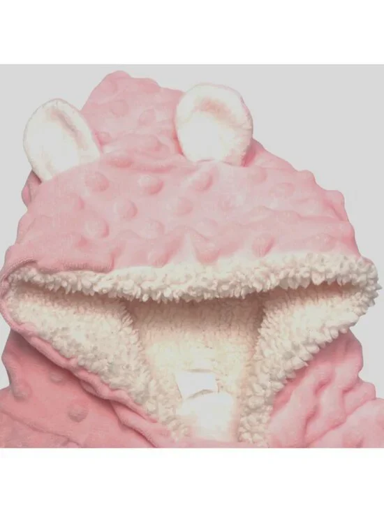 Pink Hippo Hooded Fleece Lined Bunting Suit With Ears & Snap Closure - Picture 6 of 6